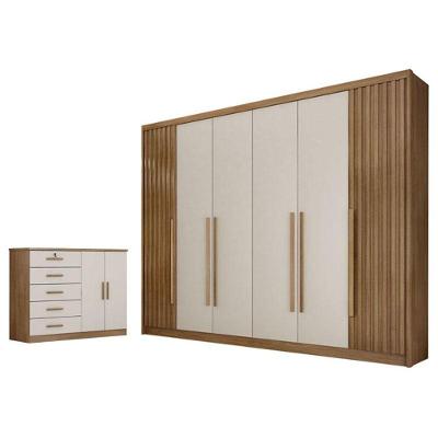 Guarda Roupa Casal Ripado Bragança E Cômoda Seul Cumaru 25 Fendi - Novo Horizonte