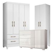 Guarda Roupa Solteiro Chile Com Cômoda Texas E Armário Multiuso New íris Branco Brilho - Moval - 1