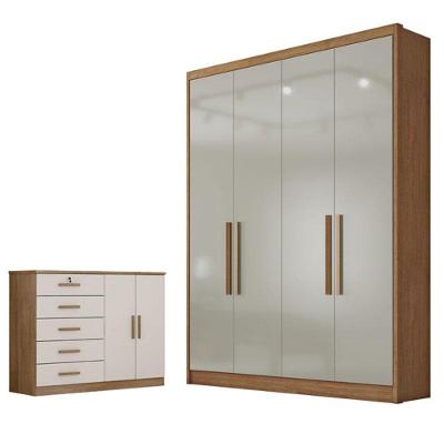 Guarda Roupa Solteiro Sevilha E Cômoda Seul Cumaru 25 Fendi - Novo Horizonte