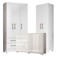 Guarda Roupa Infantil Lima Com Cômoda Texas E Armário Multiuso New íris Branco Brilho - Moval - 1