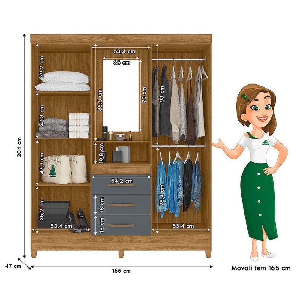 Guarda Roupa Casal Capelinha Capri E Cômoda Dhara Freijó Cinza - Moval - 4