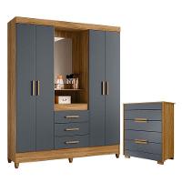 Guarda Roupa Casal Capelinha Capri E Cômoda Dhara Freijó Cinza - Moval - 1