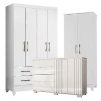 Guarda Roupa Solteiro Chile Com Cômoda Texas E Armário Multiuso Jade Branco Brilho- Moval - 1