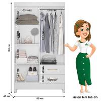 Guarda Roupa Solteiro Chile Com Cômoda Texas E Armário Multiuso Jade Branco Brilho- Moval - 3