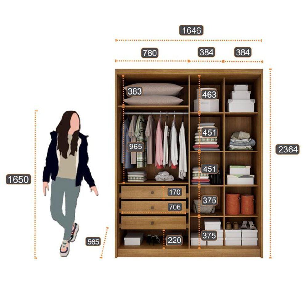 Guarda Roupa Solteiro Sevilha Com Nicho E Gaveteiro Suiça Com Chave Cumaru 25 Fendi- Novo Horizonte - 3