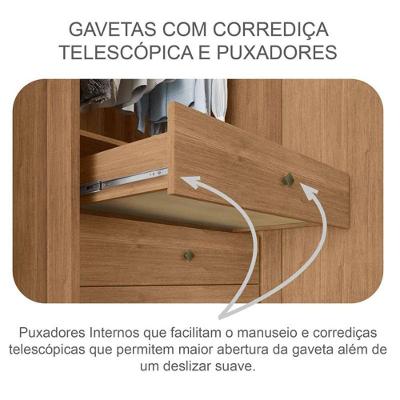 Guarda Roupa Casal Sonetto 3 Portas em MDF com Espelho e Cômoda 4 Gavetas Cumaru 23