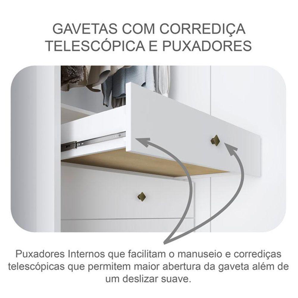 Guarda Roupa Casal Sonetto 3 Portas 8 Gavetas Neve Com Espelho - Novo Horizonte - 4