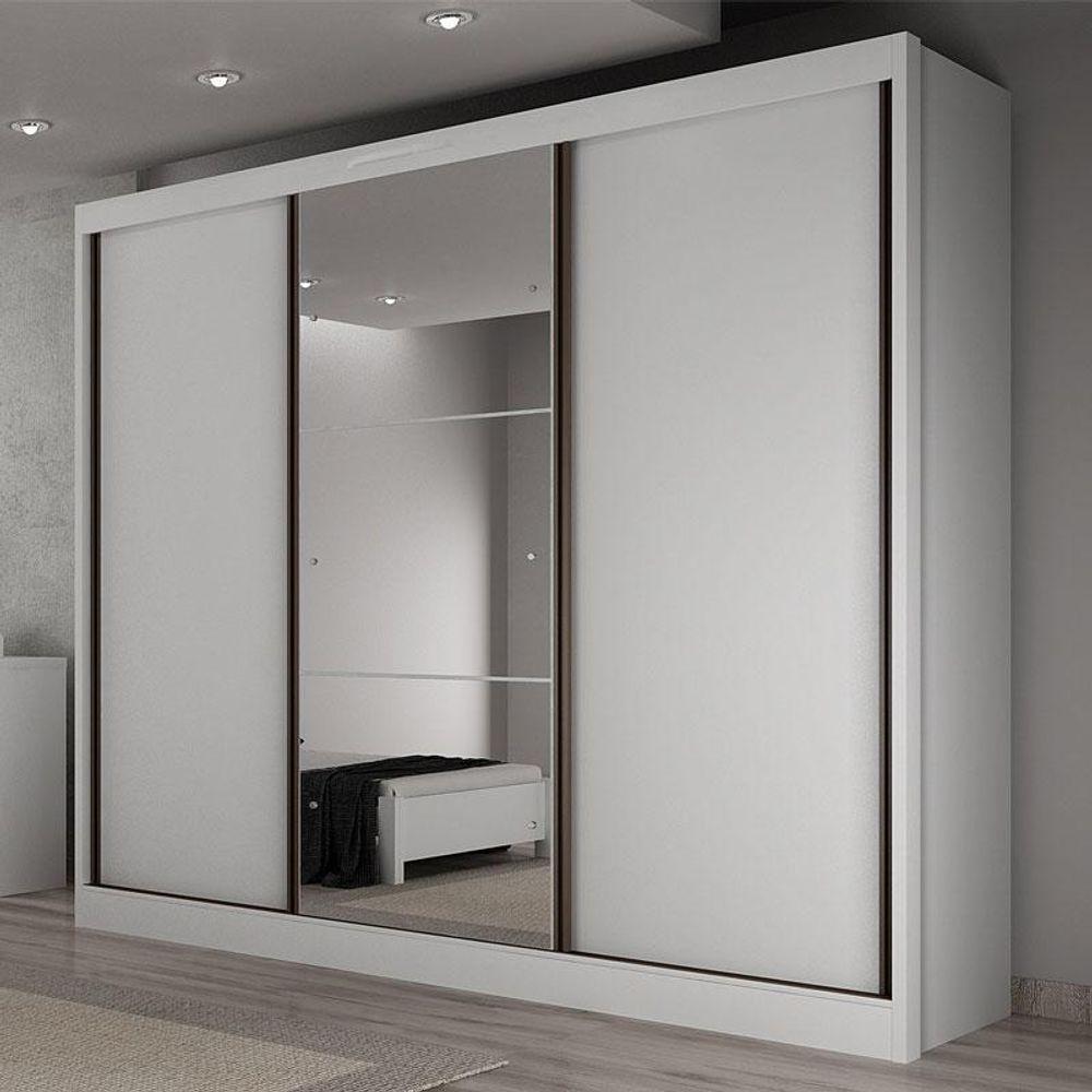 Guarda Roupa Casal Sonetto 3 Portas 8 Gavetas Neve Com Espelho - Novo Horizonte - 6