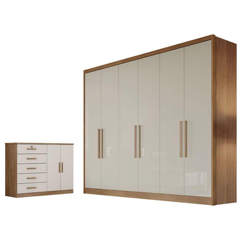 Guarda Roupa Casal New Messina E Cômoda Seul Cumaru 25 Fendi - Novo Horizonte - 1