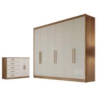 Guarda Roupa Casal New Messina E Cômoda Seul Cumaru 25 Fendi - Novo Horizonte - 1