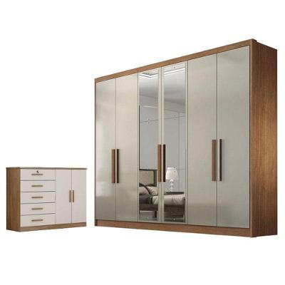 Guarda Roupa Casal Linea Com Espelho E Cômoda Seul Cumaru 25 Fendi - Novo Horizonte