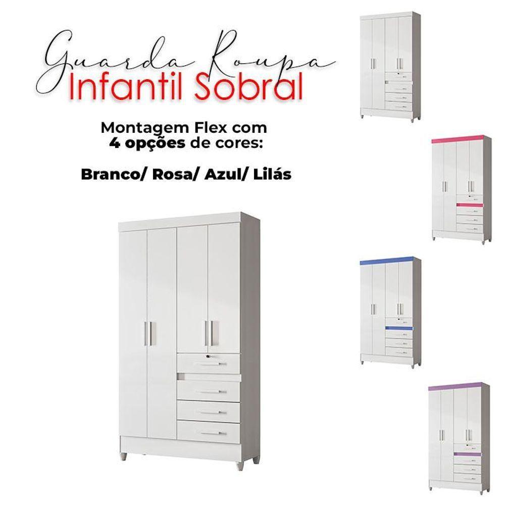 Guarda Roupa Infantil Sobral Com Cômoda Texas E Armário Multiuso Jade Branco Brilho - Moval - 3