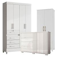Guarda Roupa Infantil Sobral Com Cômoda Texas E Armário Multiuso Jade Branco Brilho - Moval - 1