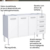 Gabinete De Cozinha Juno Branco Em Aço Com 4 Gavetas Para Pias De 1,50 Metros - P89591 - Cozimax - 3