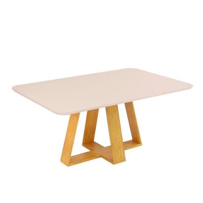Mesa De Jantar 6 Lugares Tampo Retangular Chanfrado Curvo 160cm Com Vidro Kiara Cedro/off White - Dj Móveis