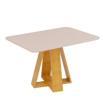 Mesa De Jantar Retangular 4 Lugares Tampo Chanfrado Curvo 120cm Com Vidro Kiara Cedro/off White - Dj Móveis