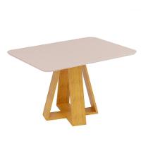 Mesa De Jantar Retangular 4 Lugares Tampo Chanfrado Curvo 120cm Com Vidro Kiara Cedro/off White - Dj Móveis - 1