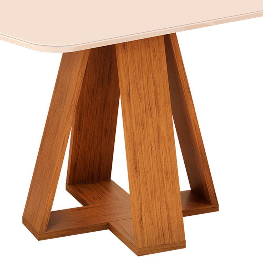 Mesa De Jantar Retangular 4 Lugares Tampo Chanfrado Curvo 120cm Com Vidro Kiara Freijó/off White - Dj Móveis - 2