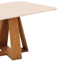 Mesa De Jantar Retangular 4 Lugares Tampo Chanfrado Curvo 120cm Com Vidro Kiara Freijó/off White - Dj Móveis - 3