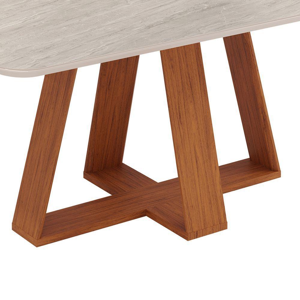 Mesa De Jantar 6 Lugares Tampo Chanfrado Curvo 170cm Sem Vidro Kiara Freijó/quartzo - Dj Móveis - 2