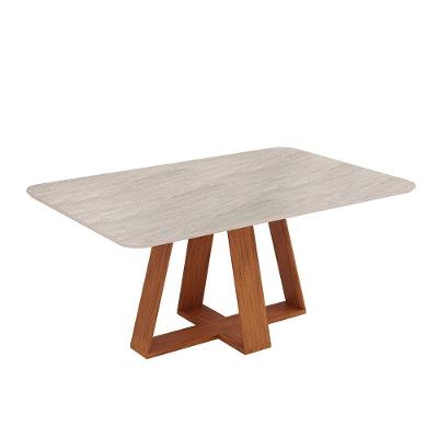 Mesa De Jantar 6 Lugares Tampo Chanfrado Curvo 170cm Sem Vidro Kiara Freijó/off White - Dj Móveis