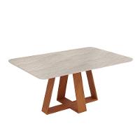 Mesa De Jantar 6 Lugares Tampo Chanfrado Curvo 170cm Sem Vidro Kiara Freijó/off White - Dj Móveis - 1