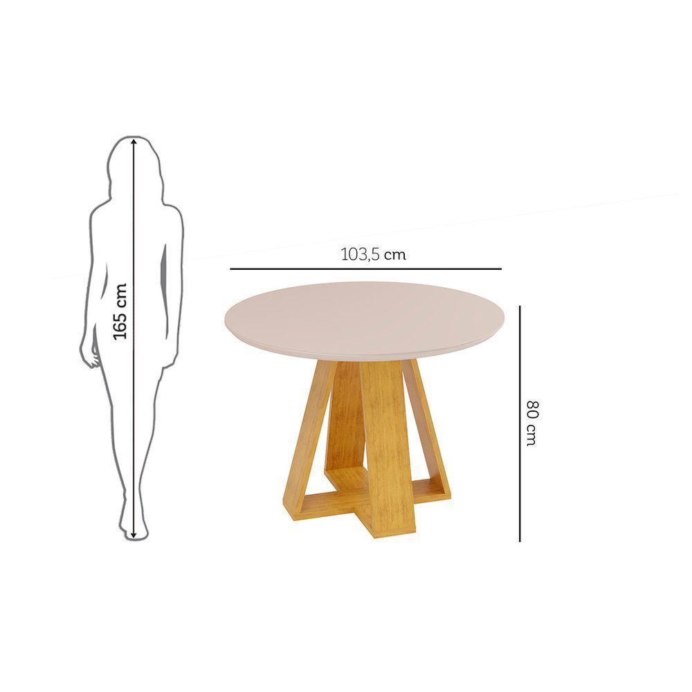 Mesa De Jantar Redonda 4 Lugares Tampo Chanfrado 103,5cm Com Vidro Kiara Cedro/off White - Dj Móveis - 5