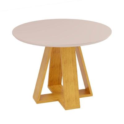 Mesa De Jantar Redonda 4 Lugares Tampo Chanfrado 103,5cm Com Vidro Kiara Cedro/off White - Dj Móveis