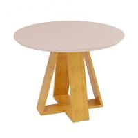 Mesa De Jantar Redonda 4 Lugares Tampo Chanfrado 103,5cm Com Vidro Kiara Cedro/off White - Dj Móveis - 1