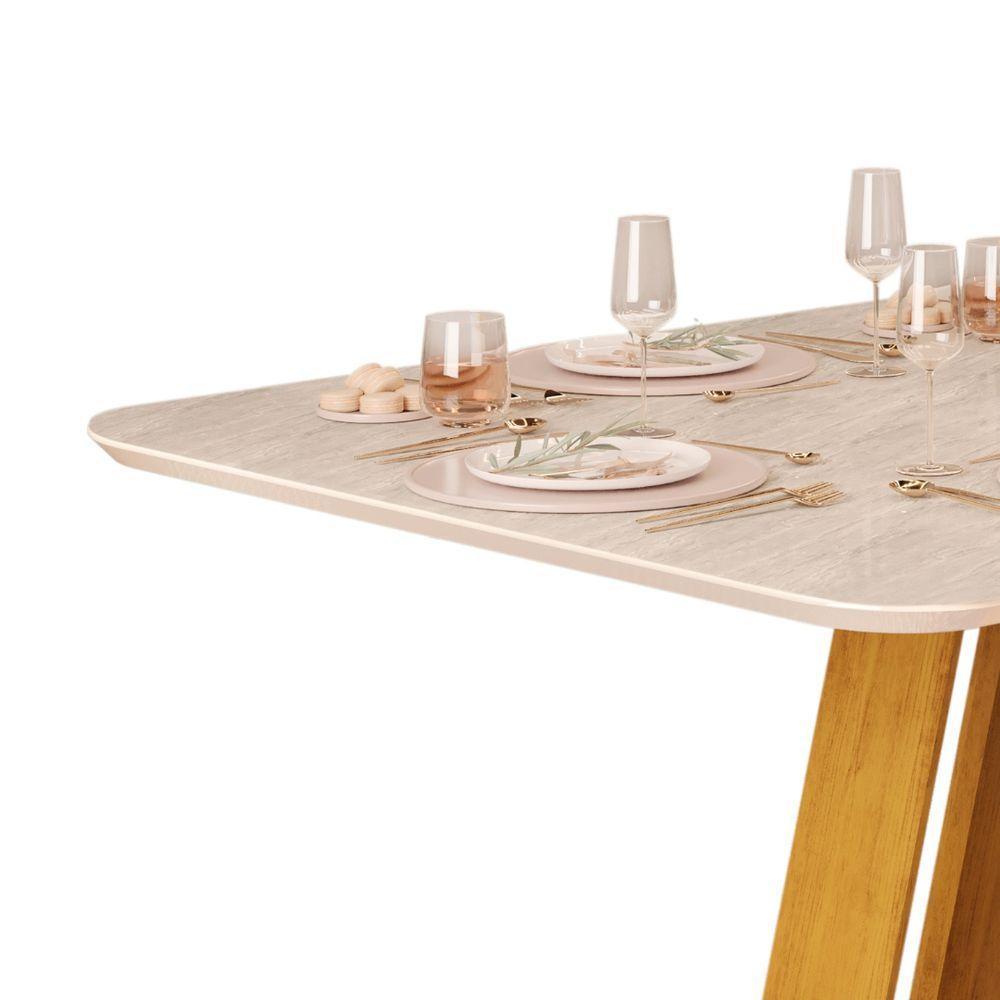 Mesa De Jantar 6 Lugares Tampo Chanfrado Curvo 170cm Sem Vidro Kiara Cedro/quartzo - Dj Móveis - 2