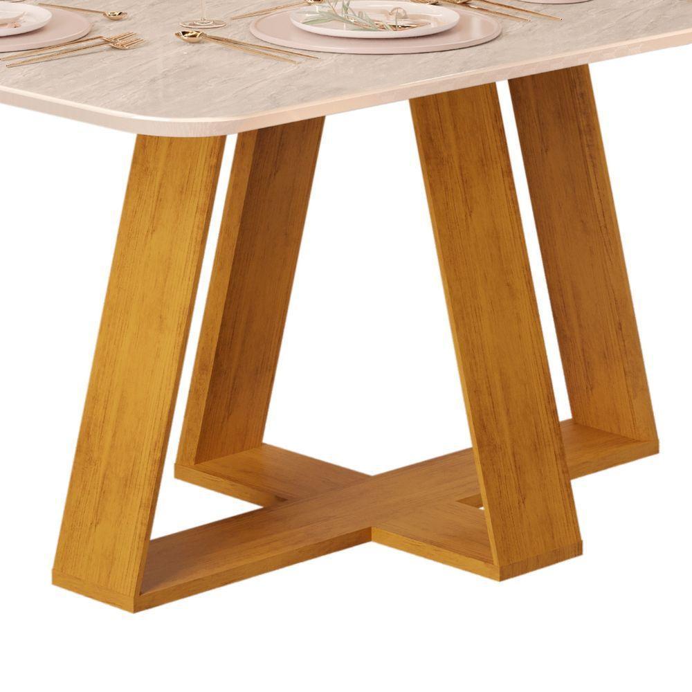 Mesa De Jantar 6 Lugares Tampo Chanfrado Curvo 170cm Sem Vidro Kiara Cedro/quartzo - Dj Móveis - 3