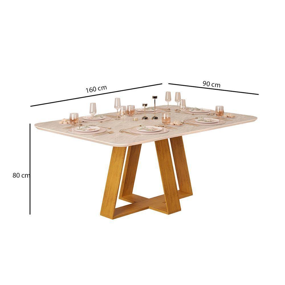 Mesa De Jantar 6 Lugares Tampo Chanfrado Curvo 170cm Sem Vidro Kiara Cedro/quartzo - Dj Móveis - 4