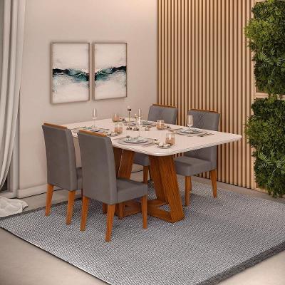 Conjunto Sala De Jantar Mesa Com 4 Cadeiras Tampo Curvo 160cm Kiara Freijó/off White Yasmin Veludo Lunar - Dj Móveis