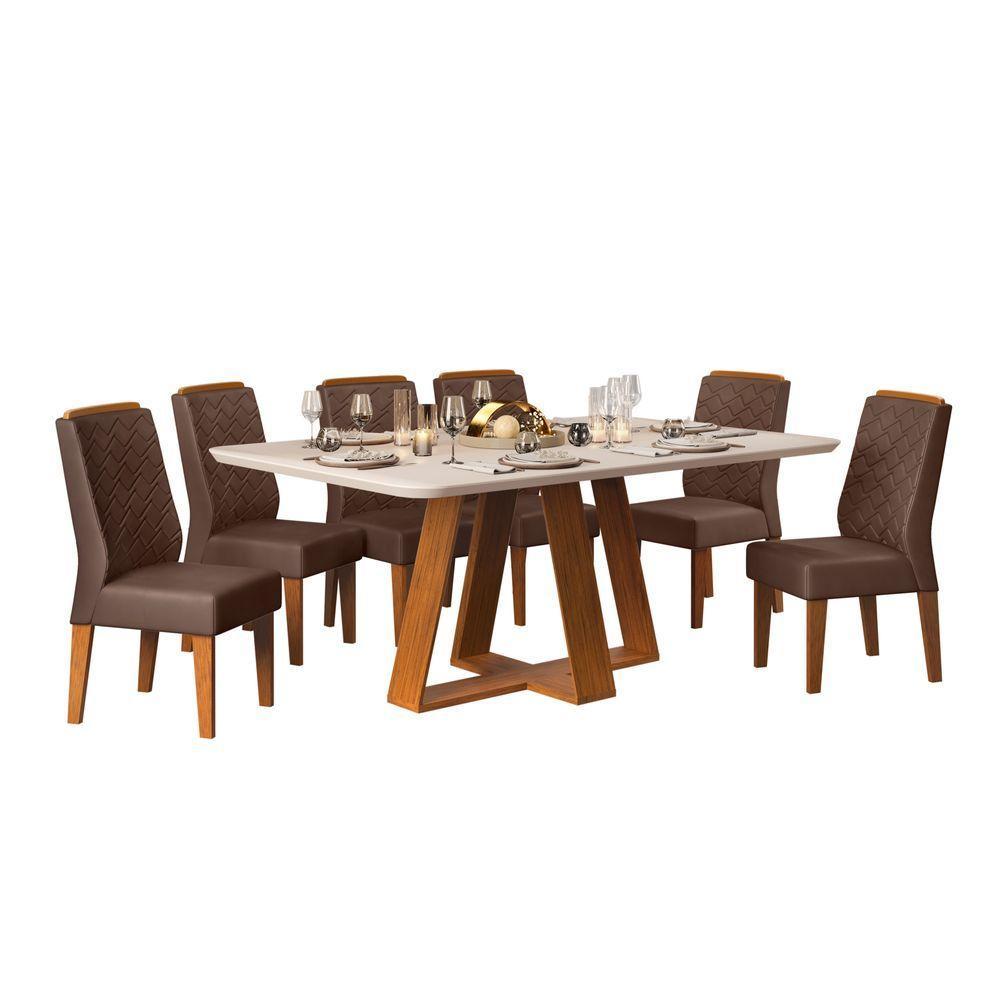 Conjunto Sala De Jantar Mesa Com 6 Cadeiras Tampo Curvo 160cm Kiara Freijó/off White Lídia Veludo Moca - Dj Móveis - 2