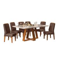 Conjunto Sala De Jantar Mesa Com 6 Cadeiras Tampo Curvo 160cm Kiara Freijó/off White Lídia Veludo Moca - Dj Móveis - 2