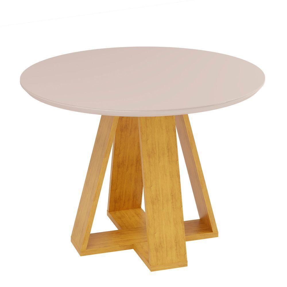 Conjunto Sala De Jantar 4 Cadeiras Tampo Redondo Com Vidro Kiara Cedro Off White Yasmin Linho Neve - Dj Móveis - 3