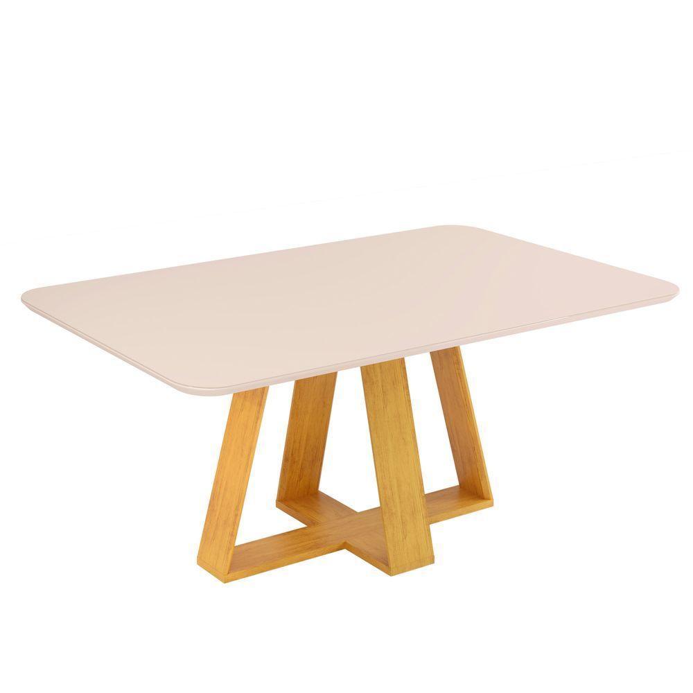 Conjunto Sala De Jantar Mesa Com 6 Cadeiras Tampo Curvo 160cm Kiara Cedro/off White Lídia Veludo Lunar - Dj Móveis - 3