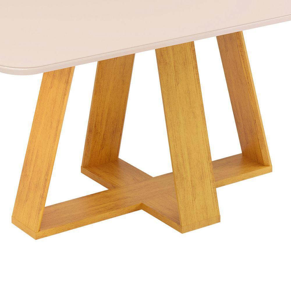 Conjunto Sala De Jantar Mesa Com 6 Cadeiras Tampo Curvo 160cm Kiara Cedro/off White Lídia Veludo Lunar - Dj Móveis - 6