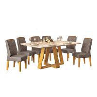 Conjunto Sala De Jantar Mesa Com 6 Cadeiras Tampo Curvo 160cm Kiara Cedro/off White Lídia Veludo Lunar - Dj Móveis - 2