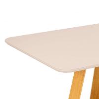 Conjunto Sala De Jantar Mesa Com 6 Cadeiras Tampo Curvo 160cm Kiara Cedro/off White Lídia Veludo Lunar - Dj Móveis