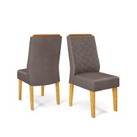 Conjunto Sala De Jantar Mesa Com 6 Cadeiras Tampo Curvo 160cm Kiara Cedro/off White Lídia Veludo Lunar - Dj Móveis - 7