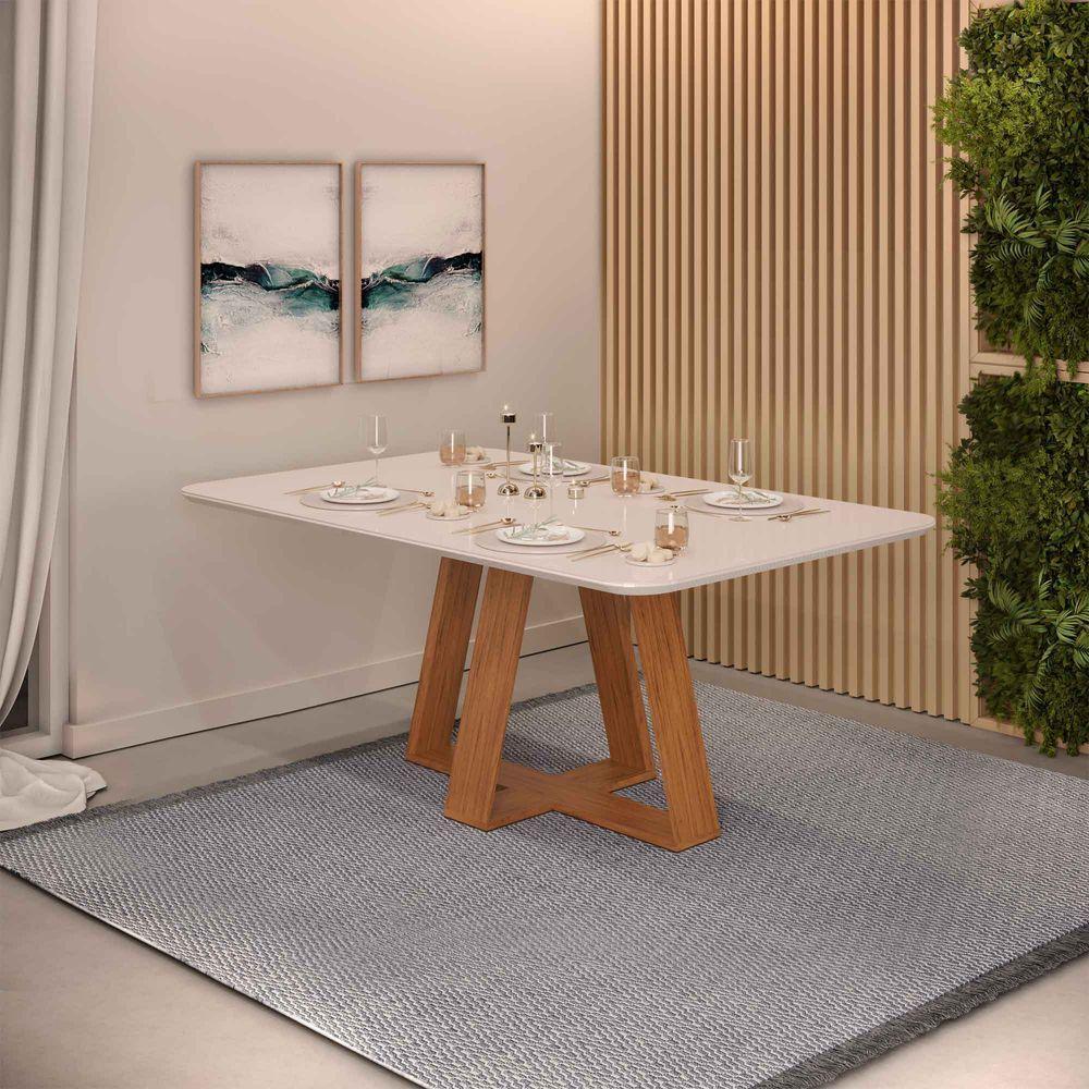 Conjunto Sala De Jantar Mesa Com 6 Cadeiras Tampo Curvo 160cm Kiara Freijó/off White Yasmin Veludo Lunar - Dj Móveis - 2