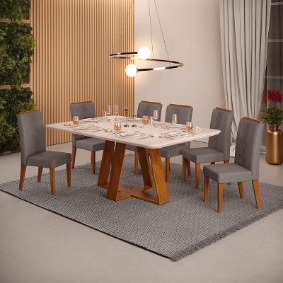 Conjunto Sala De Jantar Mesa Com 6 Cadeiras Tampo Curvo 160cm Kiara Freijó/off White Yasmin Veludo Lunar - Dj Móveis