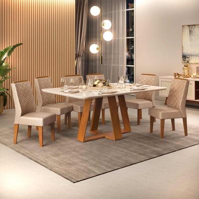 Conjunto Sala De Jantar Mesa Com 6 Cadeiras Tampo Curvo 160cm Kiara Freijó/off White Lídia Veludo Kraft - Dj Móveis