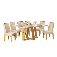 Conjunto Sala De Jantar Com 6 Cadeiras Tampo Curvo 160cm Kiara Cedro/off White Lídia Linho Neve - Dj Móveis - 2