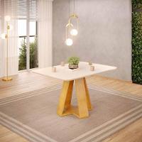 Conjunto Sala De Jantar Com 6 Cadeiras Tampo Curvo 160cm Kiara Cedro/off White Lídia Linho Neve - Dj Móveis - 3