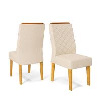 Conjunto Sala De Jantar Com 6 Cadeiras Tampo Curvo 160cm Kiara Cedro/off White Lídia Linho Neve - Dj Móveis - 9