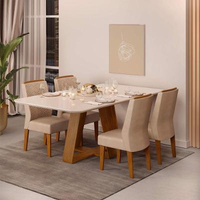 Conjunto Sala De Jantar Mesa Com 4 Cadeiras Tampo Curvo 160cm Kiara Freijó/off White Lídia Veludo Kraft - Dj Móveis