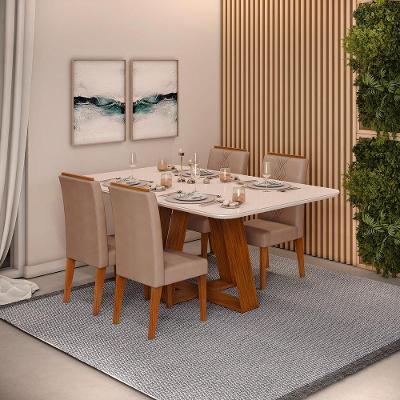 Conjunto Sala De Jantar Mesa Com 4 Cadeiras Tampo Curvo 160cm Kiara Freijó/off White Yasmin Veludo Kraft - Dj Móveis