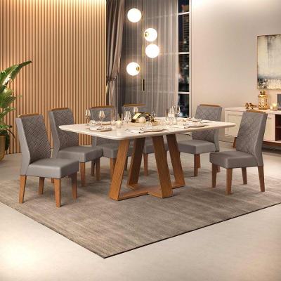 Conjunto Sala De Jantar Mesa Com 6 Cadeiras Tampo Curvo 160cm Kiara Freijó/off White Lídia Veludo Lunar - Dj Móveis